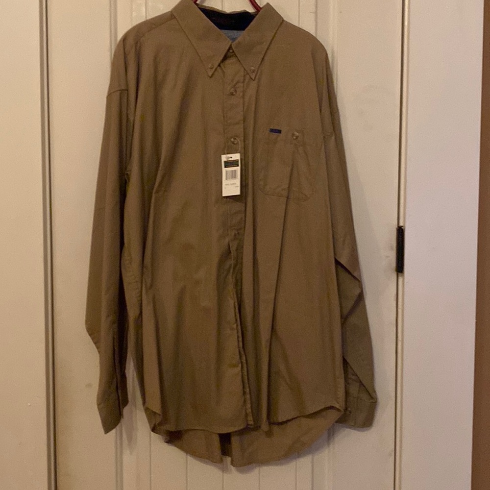 Men’s Khaki Alexander Julian long sleeved button down shirt, XXL, NWT